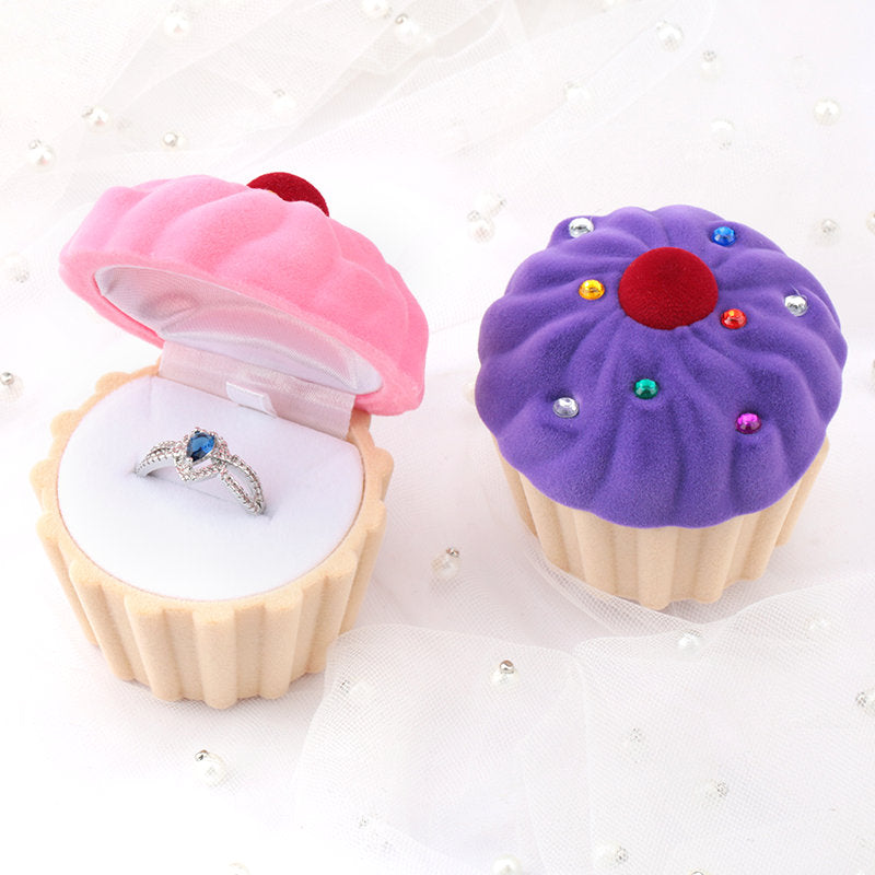 1 Piece Lovely cake Gift Box Holder Jewelry box case Velvet Wedding Ring Box for Earrings Necklace Display & Packaging 2 colors - Jeglow store