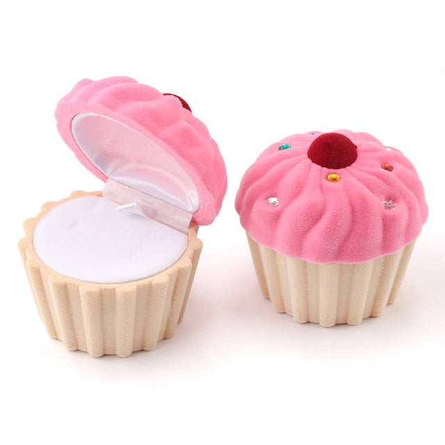 1 Piece Lovely cake Gift Box Holder Jewelry box case Velvet Wedding Ring Box for Earrings Necklace Display & Packaging 2 colors - Jeglow store