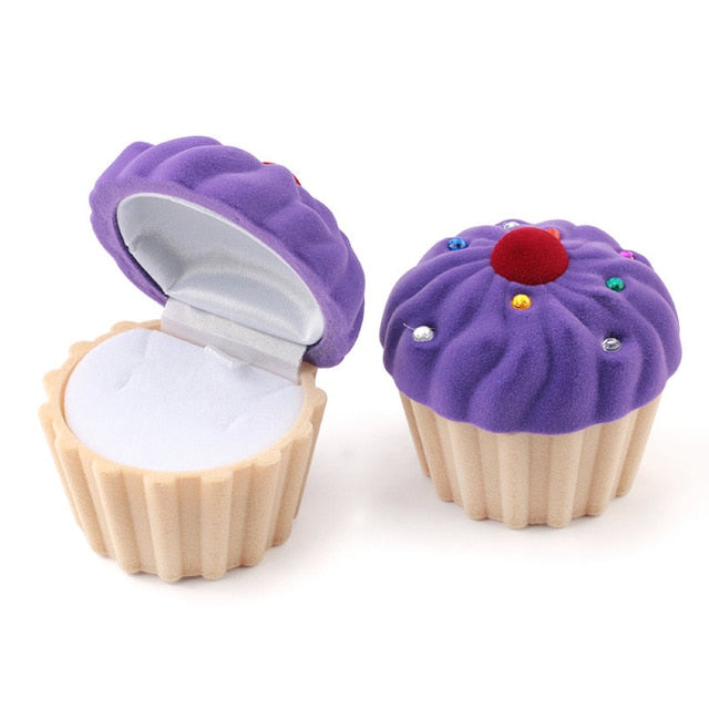 1 Piece Lovely cake Gift Box Holder Jewelry box case Velvet Wedding Ring Box for Earrings Necklace Display & Packaging 2 colors - Jeglow store