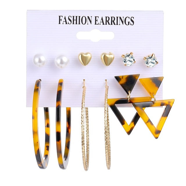 Bohemian Leopard Acrylic Pearl Earrings Set - Shopeasywear