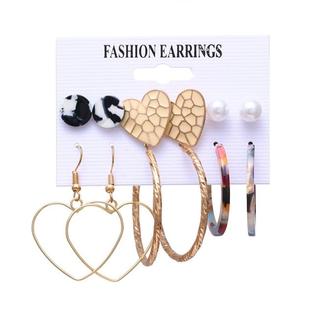 Bohemian Leopard Acrylic Pearl Earrings Set - Shopeasywear