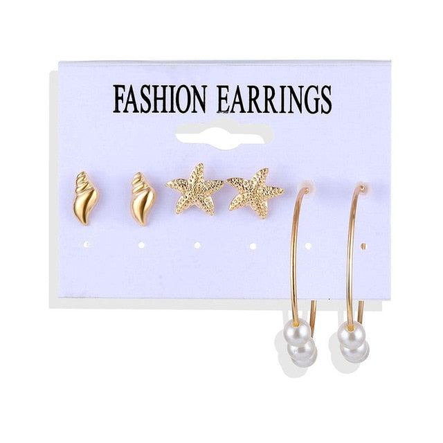Bohemian Leopard Acrylic Pearl Earrings Set - Shopeasywear