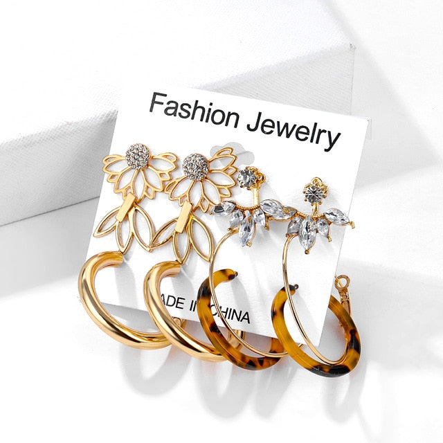 Bohemian Leopard Acrylic Pearl Earrings Set - Shopeasywear