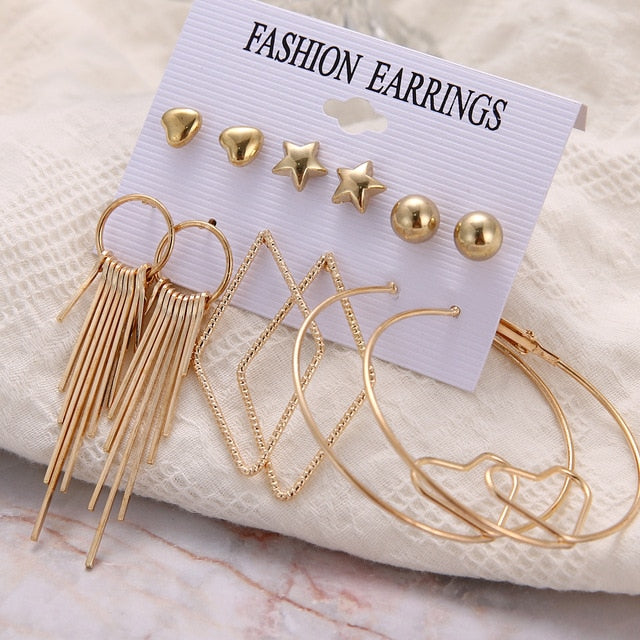 Bohemian Leopard Acrylic Pearl Earrings Set - Shopeasywear