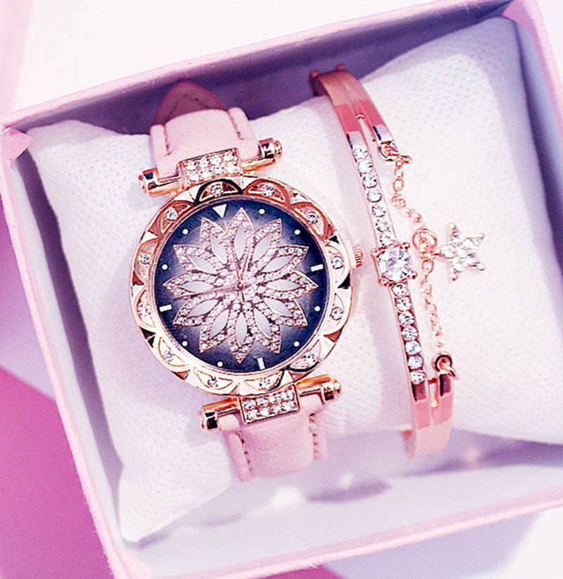 2019 Women Watches Bracelet set Starry Sky Ladies Bracelet Watch Casual Leather Quartz Wristwatch Clock Relogio Feminino - Shopeasywear