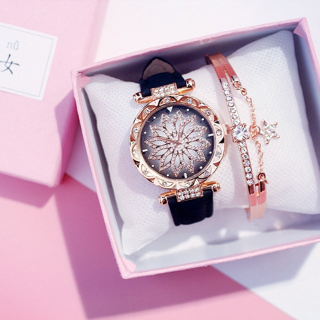 2019 Women Watches Bracelet set Starry Sky Ladies Bracelet Watch Casual Leather Quartz Wristwatch Clock Relogio Feminino - Shopeasywear