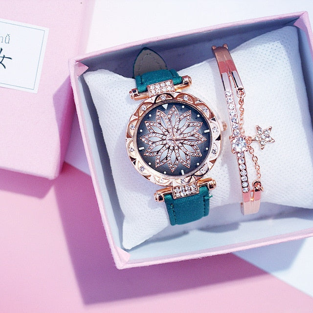 2019 Women Watches Bracelet set Starry Sky Ladies Bracelet Watch Casual Leather Quartz Wristwatch Clock Relogio Feminino - Shopeasywear