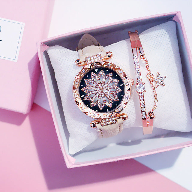 2019 Women Watches Bracelet set Starry Sky Ladies Bracelet Watch Casual Leather Quartz Wristwatch Clock Relogio Feminino - Shopeasywear