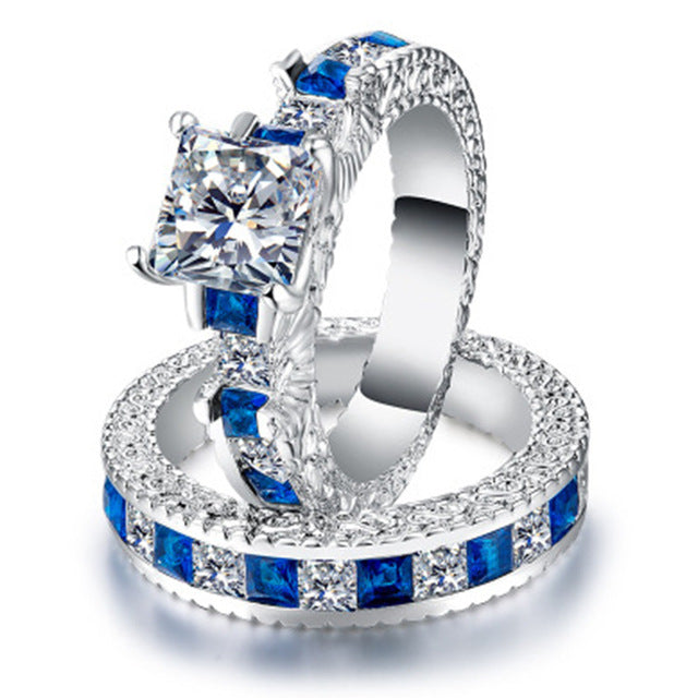 Double Green Blue Square Ring - Shopeasywear