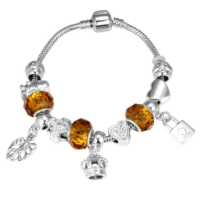 Pink Crystal Charm Silver Color Bracelets - Shopeasywear