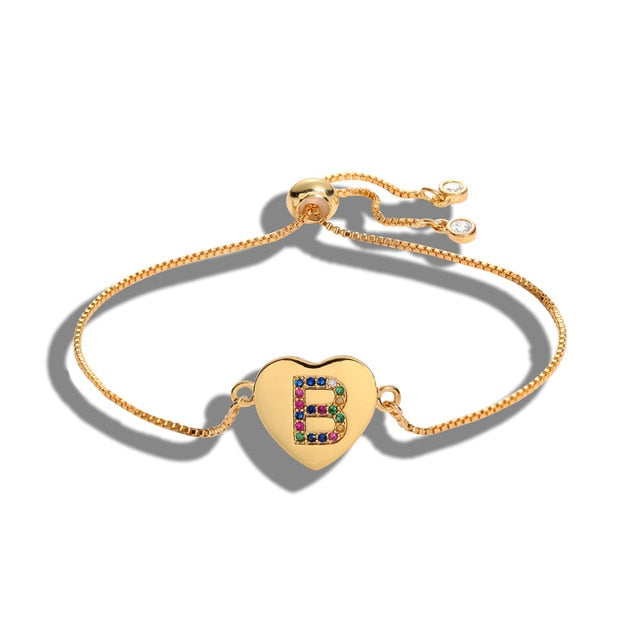Cubic Zirconia 26 Alphabet Letter Charm Bracelet Femme Copper A-Z Initial Chain name Bracelets for Women Jewelry Adjustable - Shopeasywear