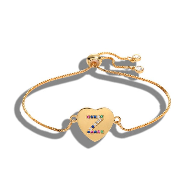 Cubic Zirconia 26 Alphabet Letter Charm Bracelet Femme Copper A-Z Initial Chain name Bracelets for Women Jewelry Adjustable - Shopeasywear