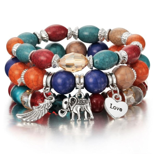 3-4pcs/set Fashion Boho Bracelets & Bangles Women Stone Beaded Bracelet Set With Colorful Gem Long Wrap Bracelet for Women - Shopeasywear