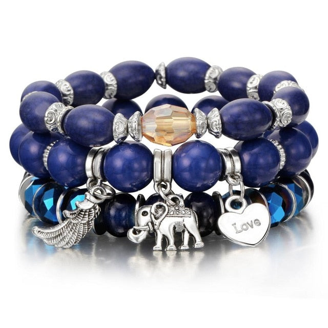 3-4pcs/set Fashion Boho Bracelets & Bangles Women Stone Beaded Bracelet Set With Colorful Gem Long Wrap Bracelet for Women - Shopeasywear