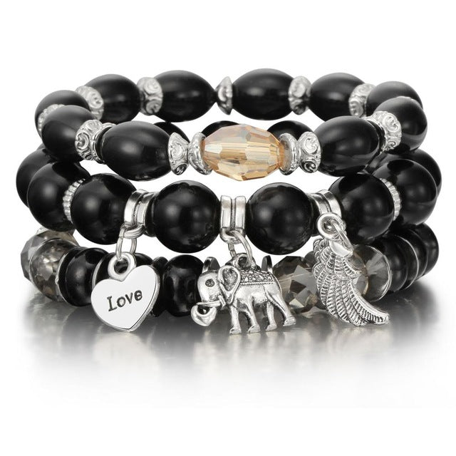 3-4pcs/set Fashion Boho Bracelets & Bangles Women Stone Beaded Bracelet Set With Colorful Gem Long Wrap Bracelet for Women - Shopeasywear