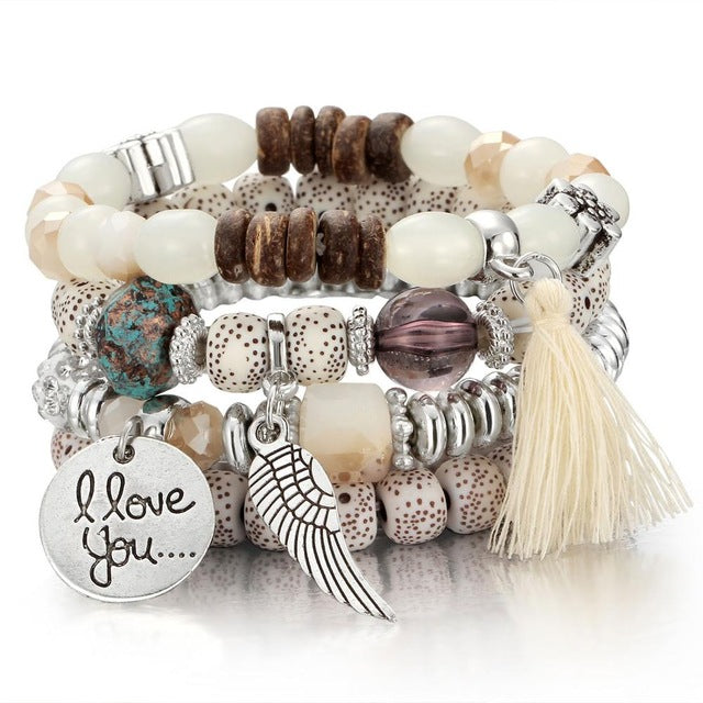 3-4pcs/set Fashion Boho Bracelets & Bangles Women Stone Beaded Bracelet Set With Colorful Gem Long Wrap Bracelet for Women - Shopeasywear