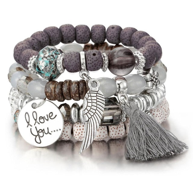 3-4pcs/set Fashion Boho Bracelets & Bangles Women Stone Beaded Bracelet Set With Colorful Gem Long Wrap Bracelet for Women - Shopeasywear