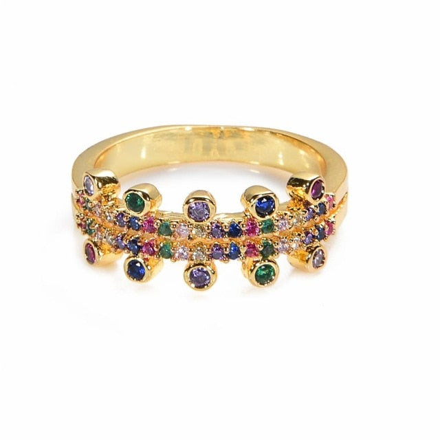 Women's copper Gold Crown rainbow Rings - Shopeasywear