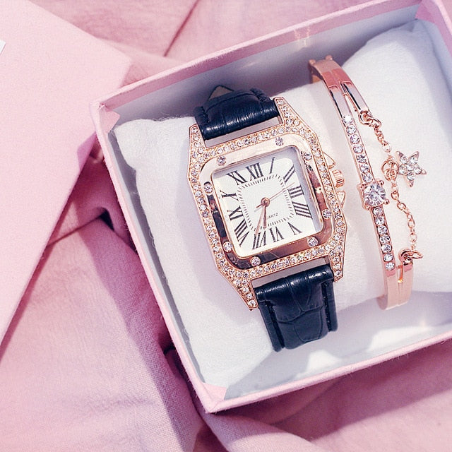 Square Luxury Diamond Women Watches 2019 Leather Ladies Watch Waterproof Female Quartz Wristwatch Relogio Feminino Reloj Mujer - Shopeasywear