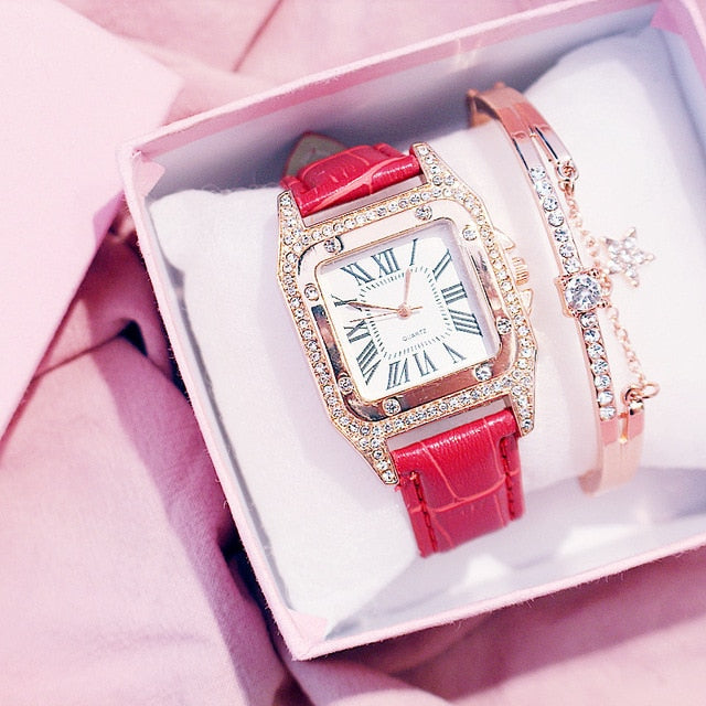 Square Luxury Diamond Women Watches 2019 Leather Ladies Watch Waterproof Female Quartz Wristwatch Relogio Feminino Reloj Mujer - Shopeasywear