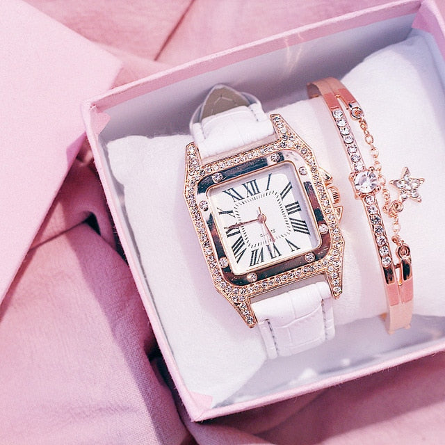 Square Luxury Diamond Women Watches 2019 Leather Ladies Watch Waterproof Female Quartz Wristwatch Relogio Feminino Reloj Mujer - Shopeasywear