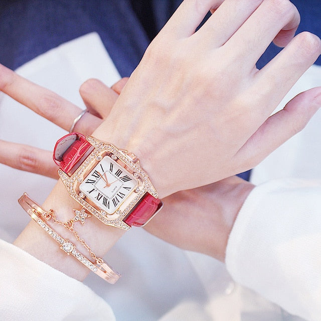 Square Luxury Diamond Women Watches 2019 Leather Ladies Watch Waterproof Female Quartz Wristwatch Relogio Feminino Reloj Mujer - Shopeasywear