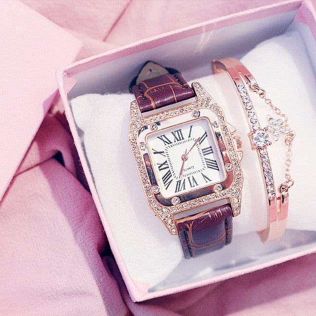 Square Luxury Diamond Women Watches 2019 Leather Ladies Watch Waterproof Female Quartz Wristwatch Relogio Feminino Reloj Mujer - Shopeasywear