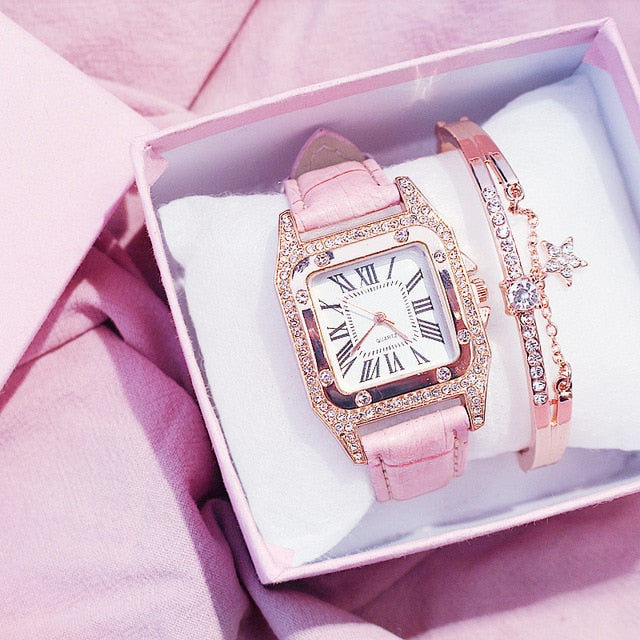 Square Luxury Diamond Women Watches 2019 Leather Ladies Watch Waterproof Female Quartz Wristwatch Relogio Feminino Reloj Mujer - Shopeasywear
