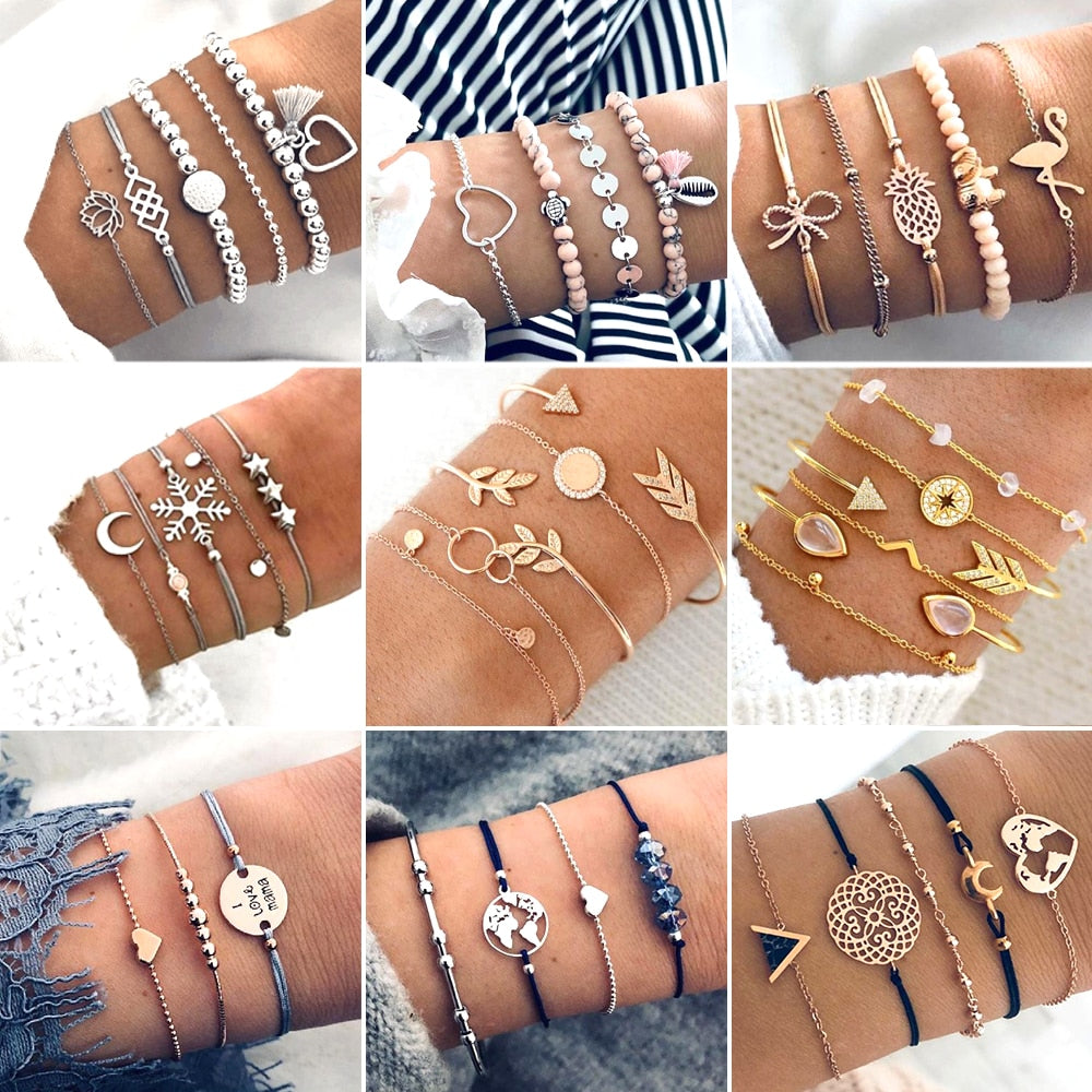 Bow Map Crystal Bead Bracelet - Shopeasywear