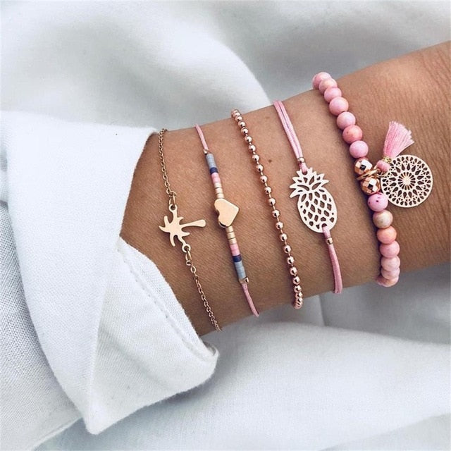 Bow Map Crystal Bead Bracelet - Shopeasywear