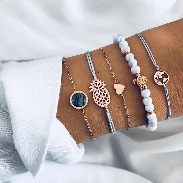 Bow Map Crystal Bead Bracelet - Shopeasywear