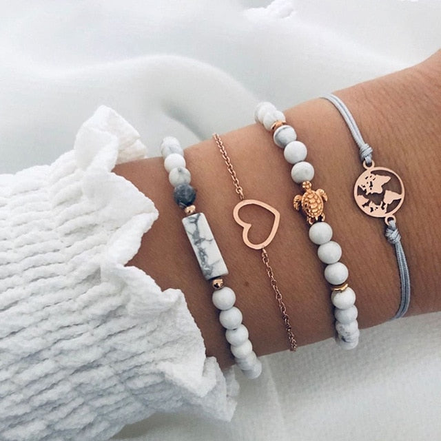 Bow Map Crystal Bead Bracelet - Shopeasywear