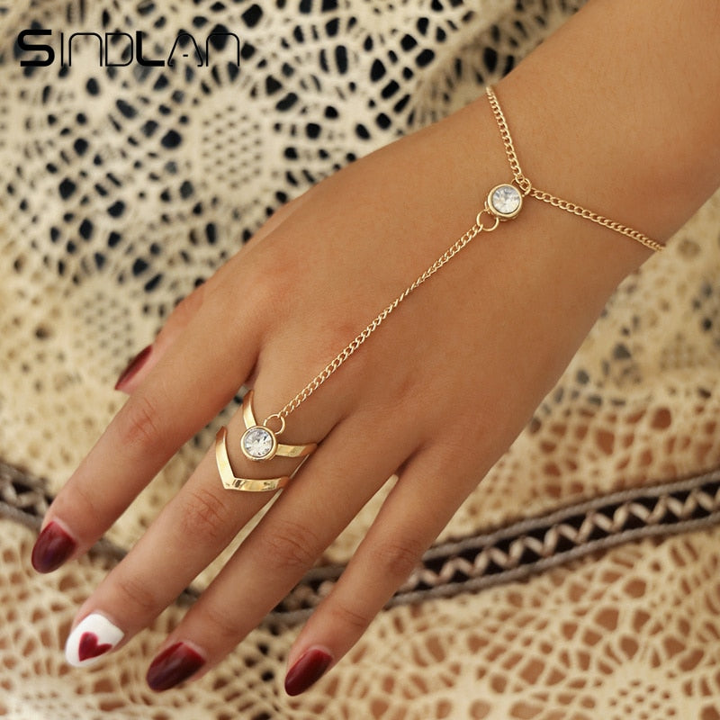 Gold Big Crystal Ring Bracelet - Shopeasywear