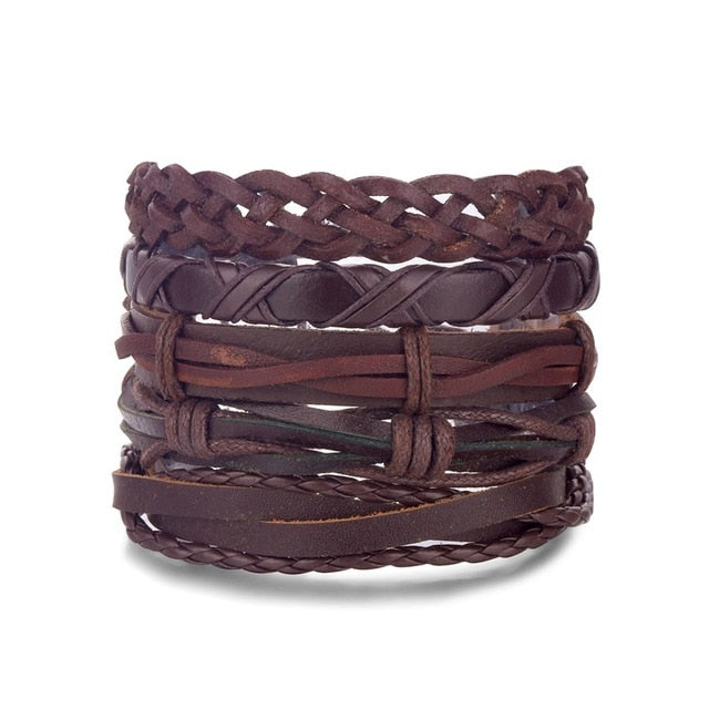 IFMIA Vintage Leather Bracelet Fashion Hand-knitted Multi-layer Leather Feather Leaf Bracelet and Fashion Men's Bracelet Gift - Shopeasywear