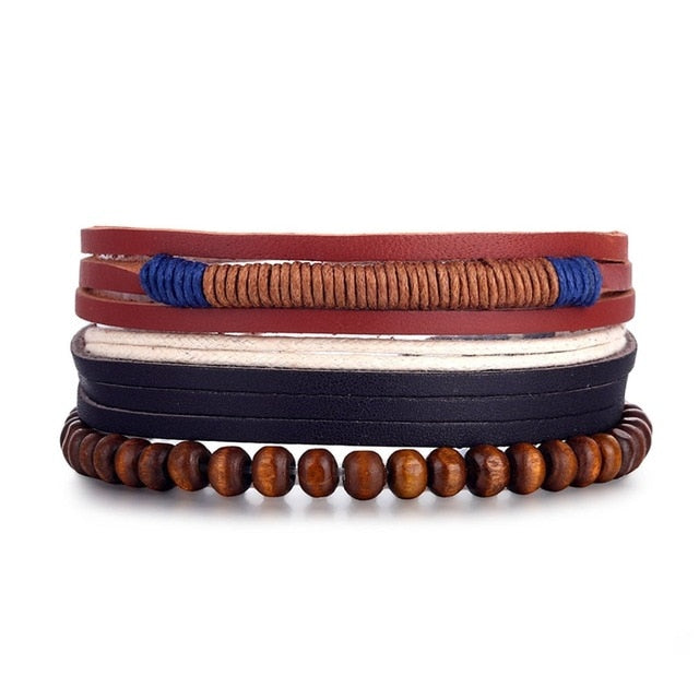 IFMIA Vintage Leather Bracelet Fashion Hand-knitted Multi-layer Leather Feather Leaf Bracelet and Fashion Men's Bracelet Gift - Shopeasywear