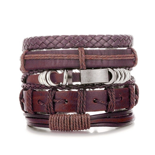 IFMIA Vintage Leather Bracelet Fashion Hand-knitted Multi-layer Leather Feather Leaf Bracelet and Fashion Men's Bracelet Gift - Shopeasywear