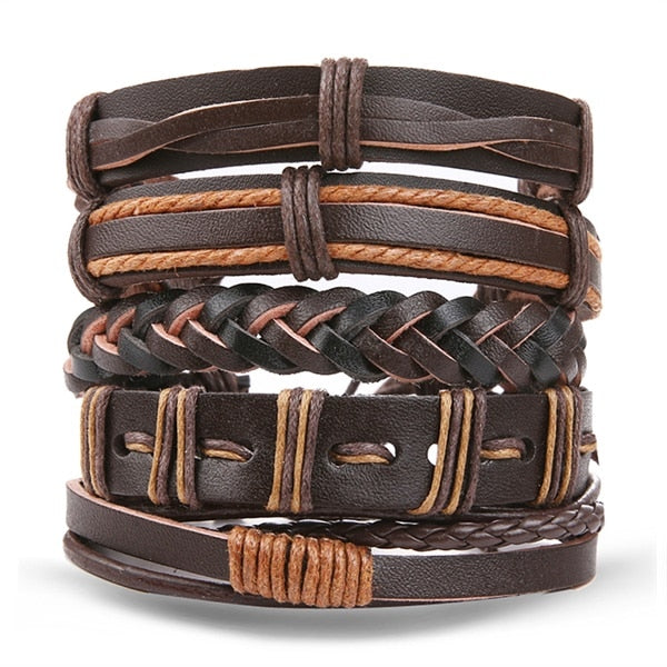IFMIA Vintage Leather Bracelet Fashion Hand-knitted Multi-layer Leather Feather Leaf Bracelet and Fashion Men's Bracelet Gift - Shopeasywear