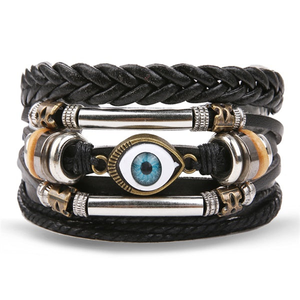 IFMIA Vintage Leather Bracelet Fashion Hand-knitted Multi-layer Leather Feather Leaf Bracelet and Fashion Men's Bracelet Gift - Shopeasywear