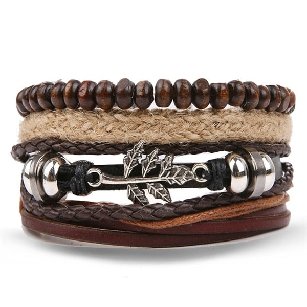 IFMIA Vintage Leather Bracelet Fashion Hand-knitted Multi-layer Leather Feather Leaf Bracelet and Fashion Men's Bracelet Gift - Shopeasywear