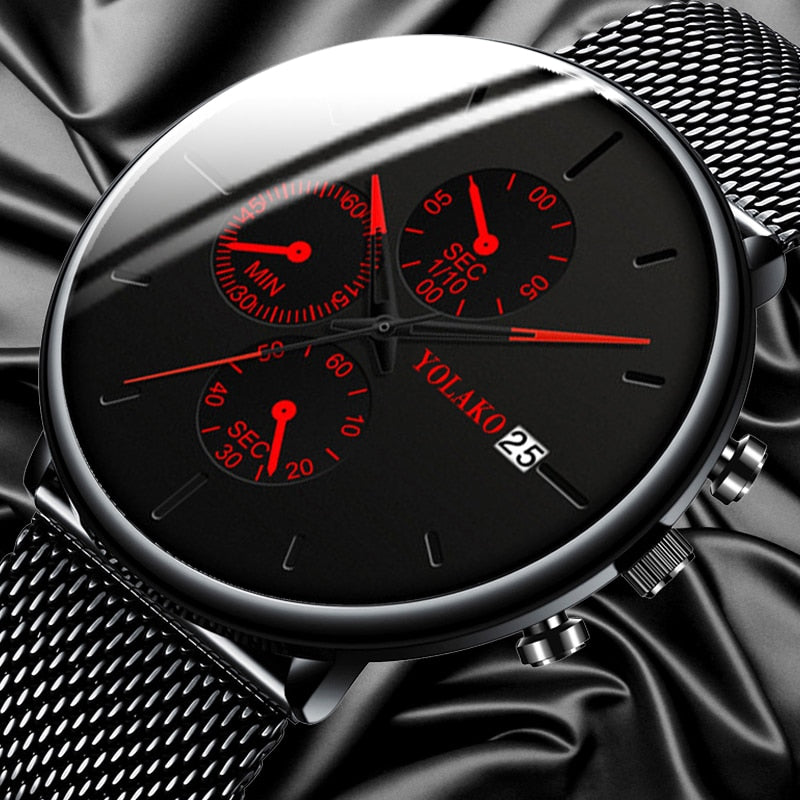 Men's Fashion Watch Stainless Steel Mesh Belt Calendar Quartz Sport Watches Business Casual Watch for Man Clock Montre Homme - Shopeasywear