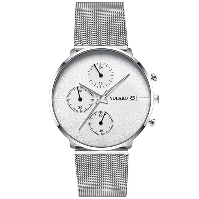 Men's Fashion Watch Stainless Steel Mesh Belt Calendar Quartz Sport Watches Business Casual Watch for Man Clock Montre Homme - Shopeasywear