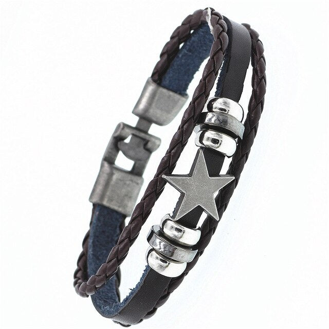 Pulsera de cuero DGW Lucky Vintage para hombre, para jugar a las cartas, colgante de Raja Vegas, pulsera trenzada multicapa para mujer, Dropshipping - Shopeasywear