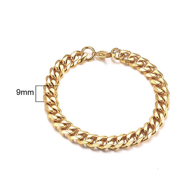 Men's Bracelet Curb Cuban Link Chain Stainless Steel Mens Womens Bracelets Bangle Gold Tone No Fade 3mm to 11mm - Shopeasywear