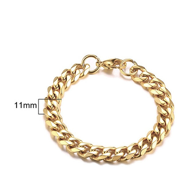 Men's Bracelet Curb Cuban Link Chain Stainless Steel Mens Womens Bracelets Bangle Gold Tone No Fade 3mm to 11mm - Shopeasywear