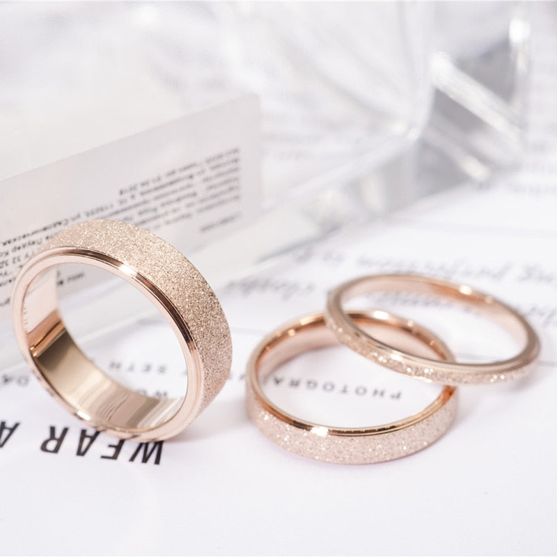 KNOCK High quality Fashion Simple Scrub Stainless Steel Women 's Rings 2 mm Width Rose Gold Color Finger Gift For Girl Jewelry - Shopeasywear