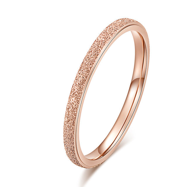 KNOCK High quality Fashion Simple Scrub Stainless Steel Women 's Rings 2 mm Width Rose Gold Color Finger Gift For Girl Jewelry - Shopeasywear