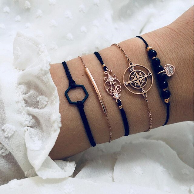 Yobest bohême alliage multi-couches or argent perles paillettes ensemble Bracelet pour femmes bijoux pied chaîne bracelets de cheville accessoires cadeau - Shopeasywear