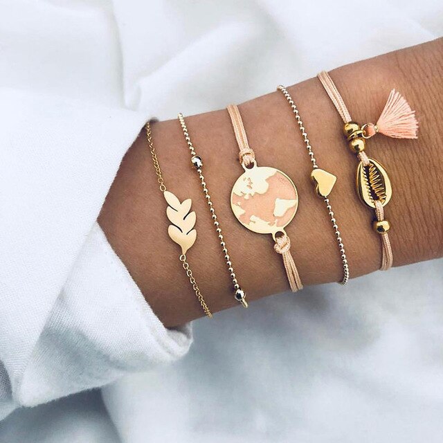 Yobest bohême alliage multi-couches or argent perles paillettes ensemble Bracelet pour femmes bijoux pied chaîne bracelets de cheville accessoires cadeau - Shopeasywear