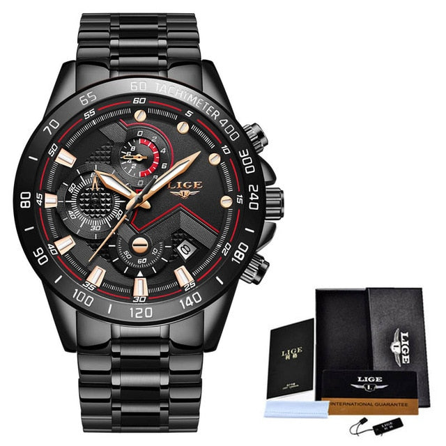 LIGE hommes montres haut de gamme en acier inoxydable de luxe bleu étanche montre à Quartz hommes mode chronographe mâle Sport montre militaire - Shopeasywear