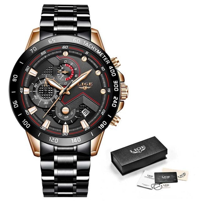 LIGE hommes montres haut de gamme en acier inoxydable de luxe bleu étanche montre à Quartz hommes mode chronographe mâle Sport montre militaire - Shopeasywear